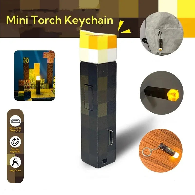 MC Keychain Surrounding Torch LED Light USB Rechargeable Mini Torch Keychain Backpack Pendant Gifts